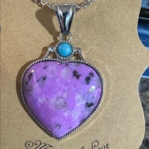Purple Kiwi Quartz Heart Pendant Necklace